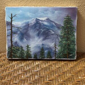 Mountain Landscape Oil Painting On Canvas With Wooden Frame Signed Connie 8" X6"